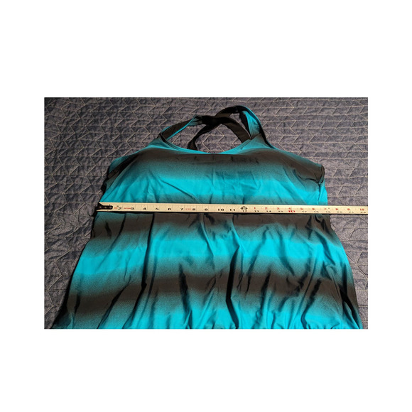 SMUDGE Life 2X Plus Striped Print Blouson Tankini Criss Cross Blue Black Shorts - Picture 4 of 8